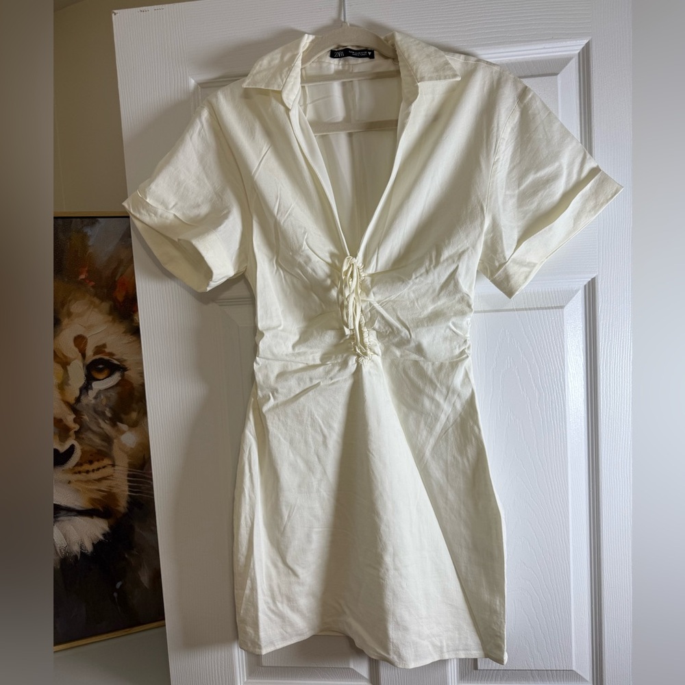 Zara Cream Tie-Front Mini Dress